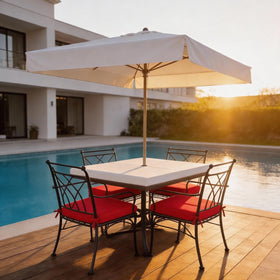Garden Lucky Sunbrella cushions on a patio ready for year-round use.