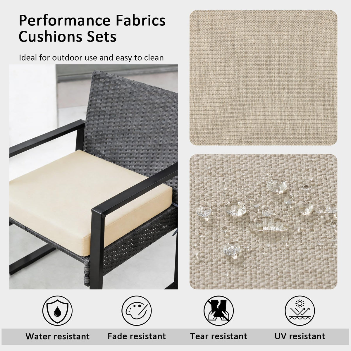 Garden Lucky water-resistant seam detail helps cushions stay dry after light rain
