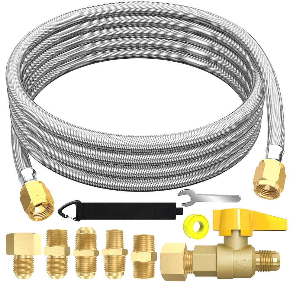 GardenNow 12ft propane hose with brass ball valve for versatile outdoor grilling