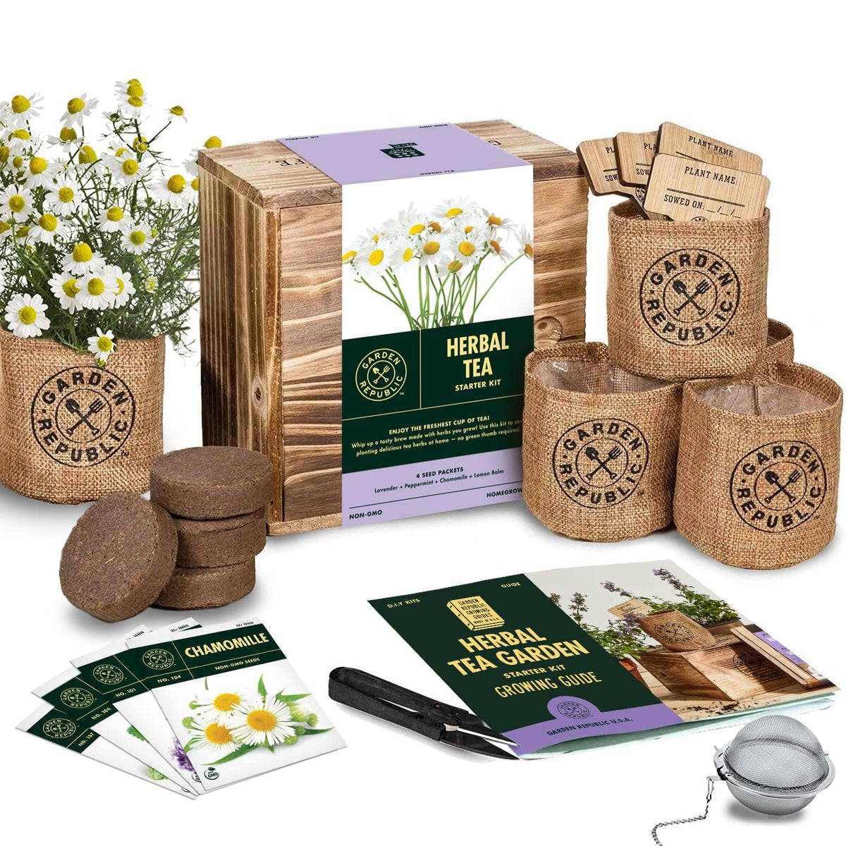 Garden Republic herb seed packets for mint, chamomile, lemon balm, lavender for home tea