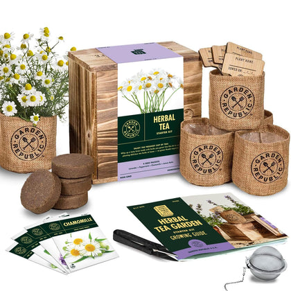 Garden Republic herb seed packets for mint, chamomile, lemon balm, lavender for home tea