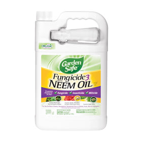 Garden Safe Fungicide3 neem oil bottle for organic gardening use.