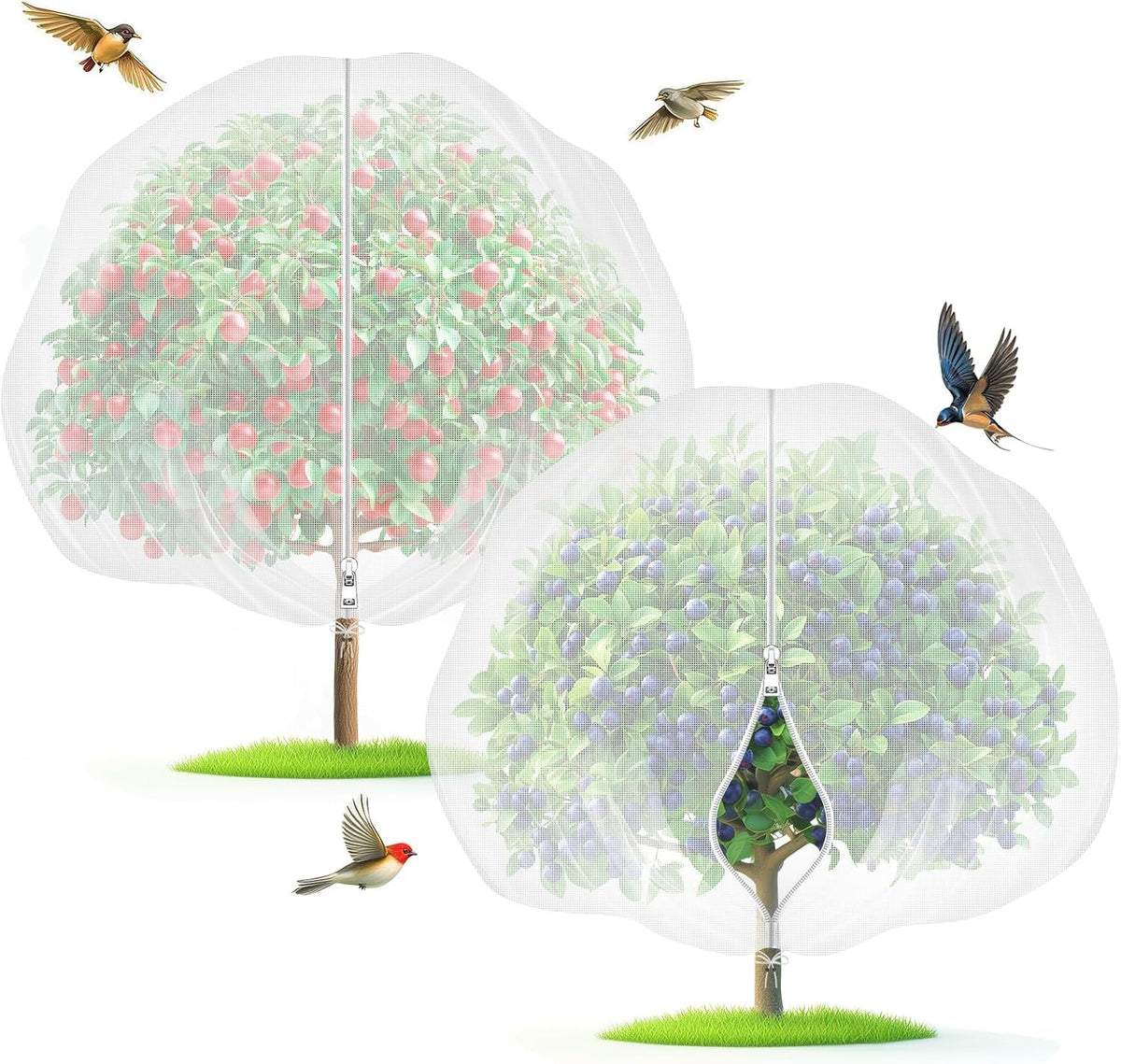Garden Tailor fruit tree netting with zipper enables quick setup for pest protection.