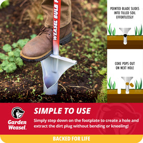 Garden Weasel Bulb Planter ejects soil plug for fast bulb coverage.