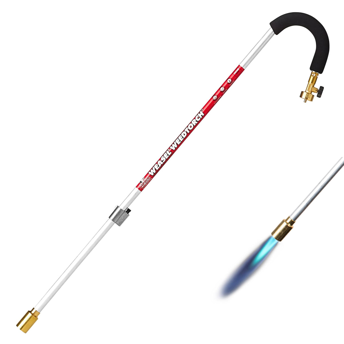 Garden Weasel WeedTorch with integrated lighter for quick, chemical-free weed removal.