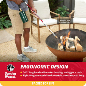 Garden Weasel WeedTorch long handle enables easy reach without bending.