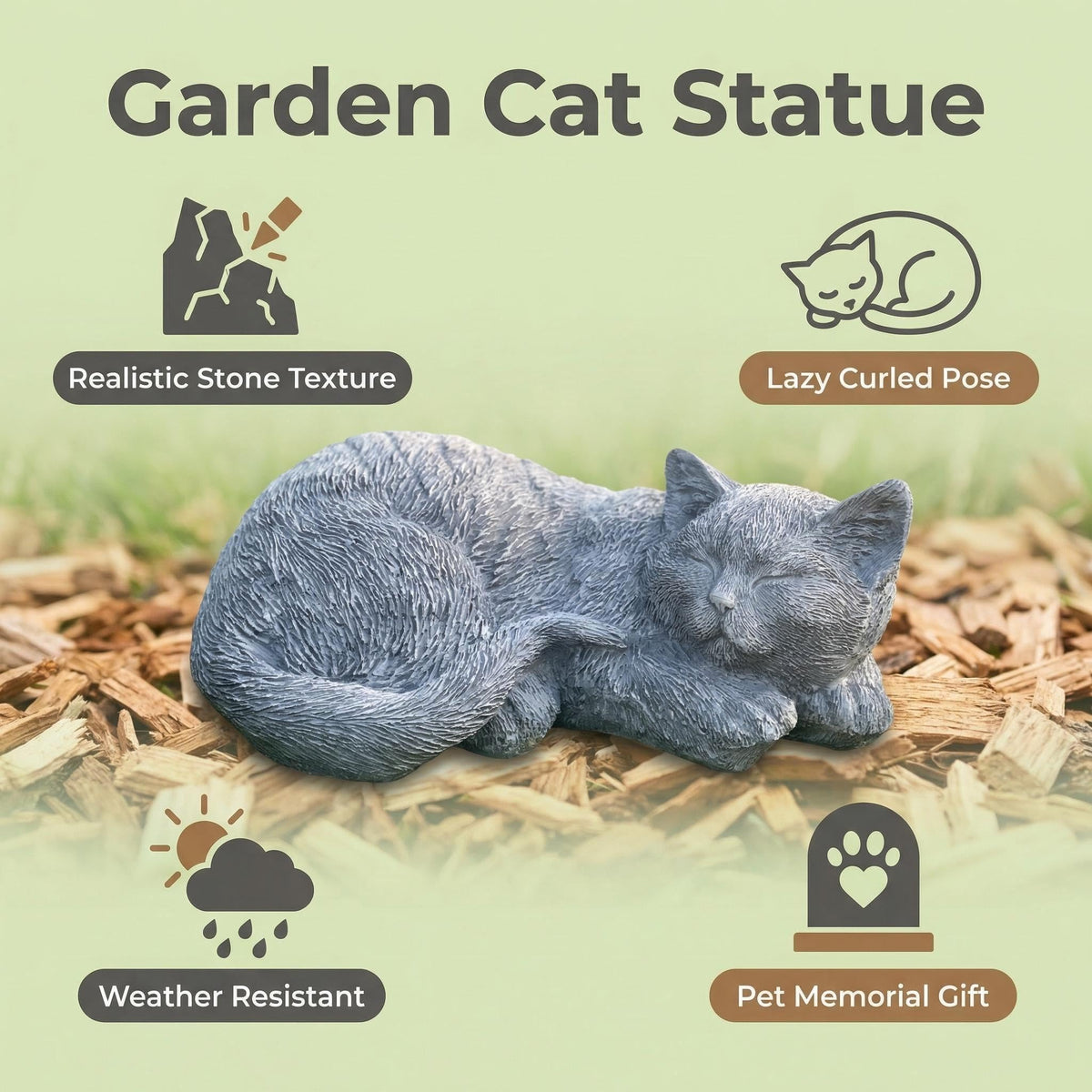Garden Whisper lifelike fur cat statue enhances patios, lawns, and outdoor spaces.