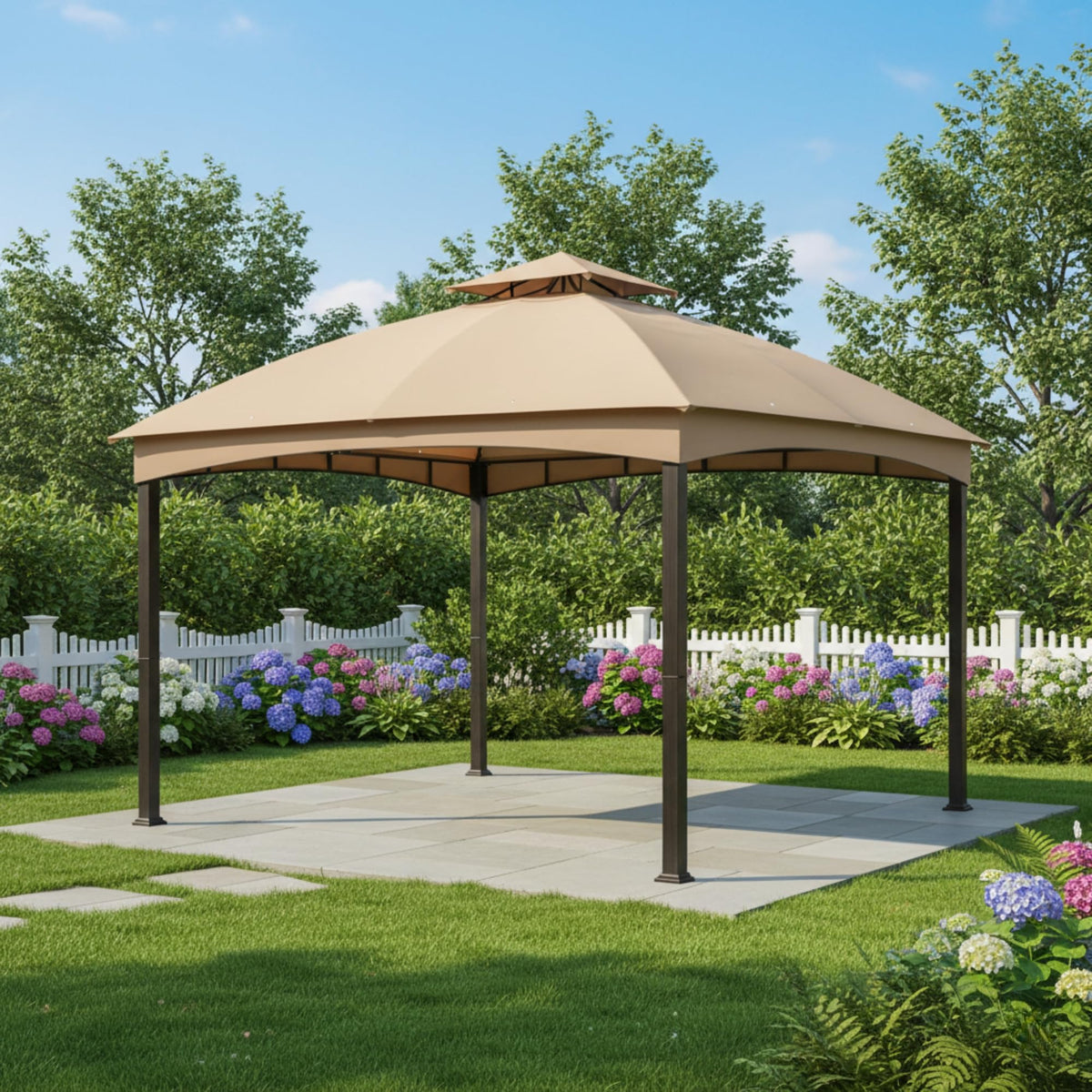 Garden Winds custom-fit 10x12 canopy top demonstrates precise fit and replacement ease