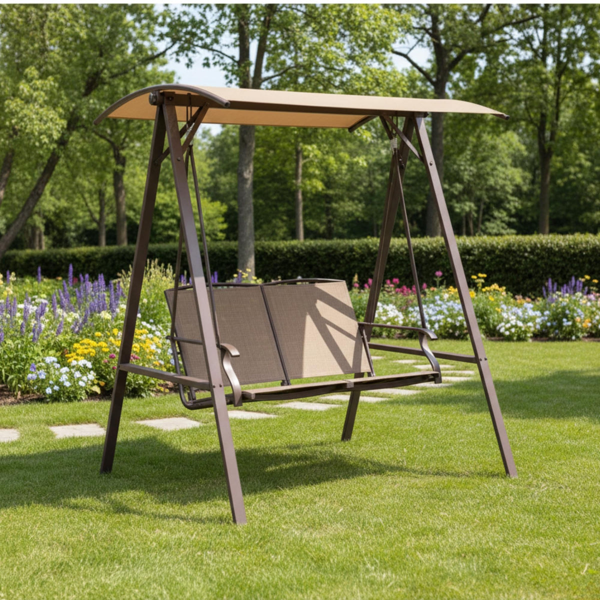 Garden Winds beige canopy top for Gardenline 2019 swing offers water resistance.