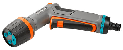 Gardena Comfort ecoPulse nozzle shows four spray patterns for versatile cleaning tasks