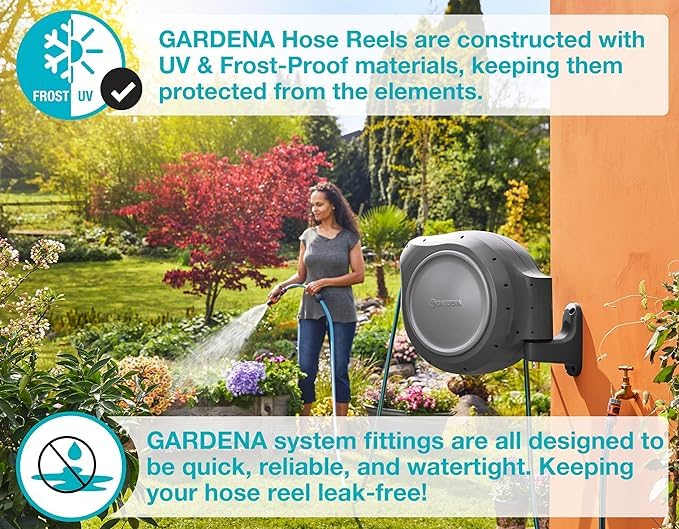 Gardena premium hose 75-foot with UV-stabilized coating for durable yard use.