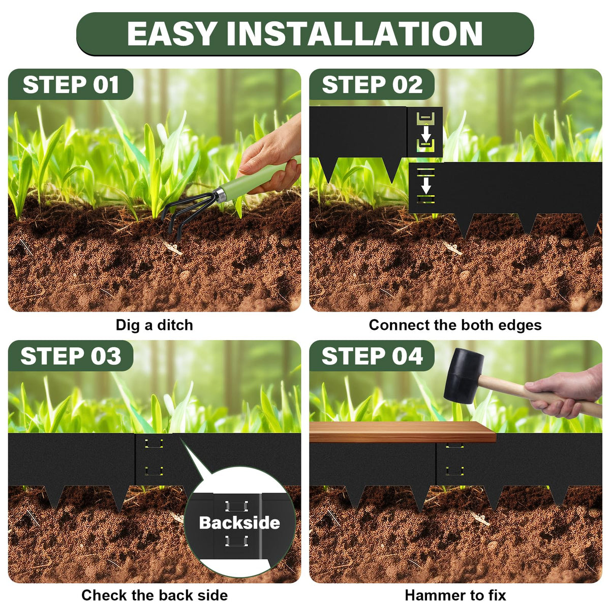 Gardenaire edging features sharp teeth for secure ground anchoring.