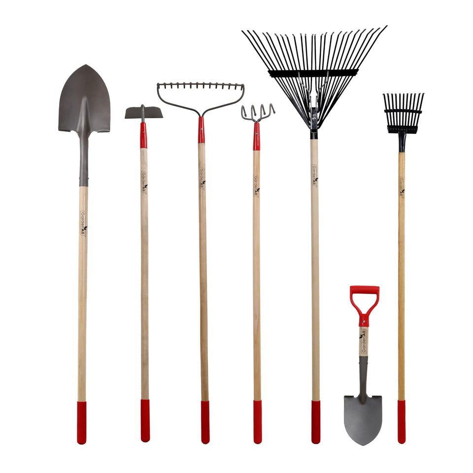 GardenAll 7-Piece Set shovel for easy digging with ergonomic wood handle.