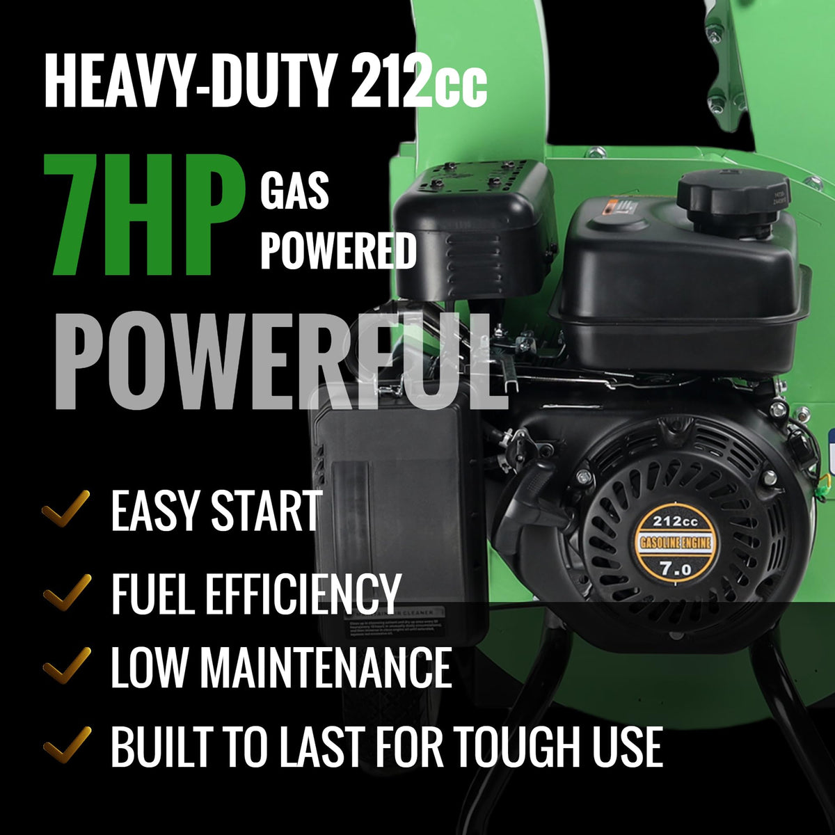 Gardenbeaut S1 119-pound chipper with 10-inch PU wheels for portability.