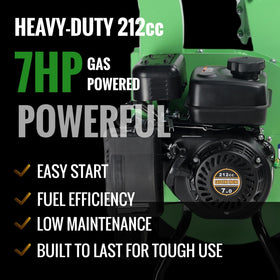 Gardenbeaut S1 119-pound chipper with 10-inch PU wheels for portability.