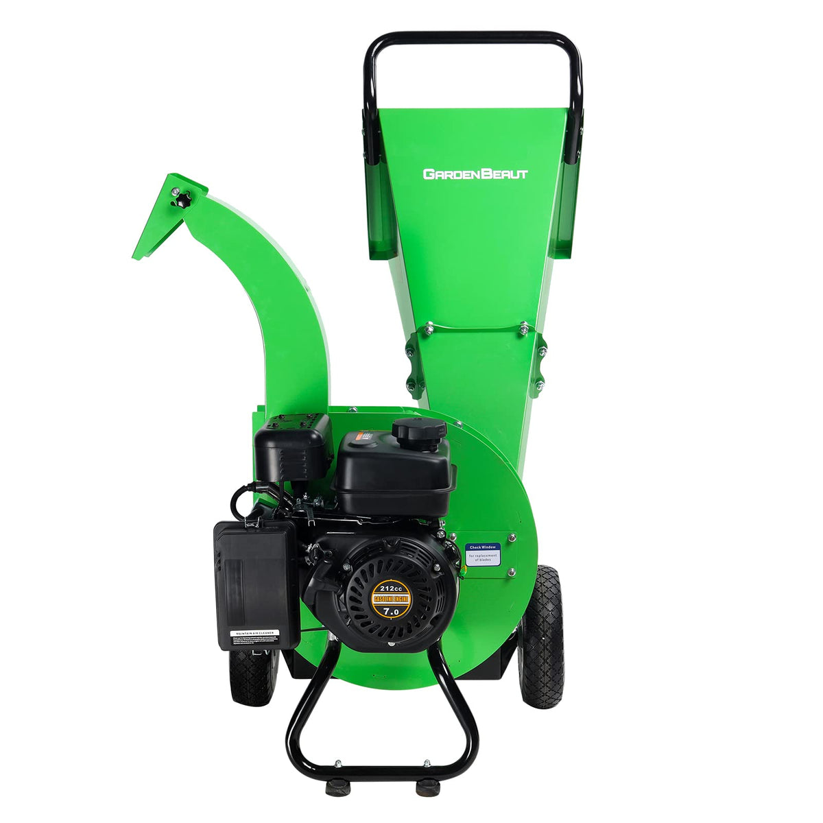 Gardenbeaut S1 wood chipper rotor shredding branches into mulch efficiently.