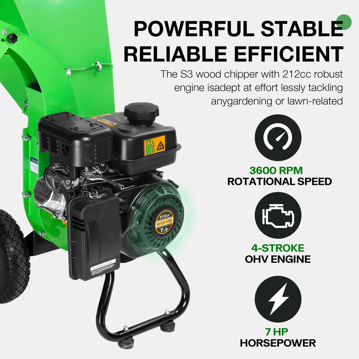 GardenBeaut S3 extended feeding chute illustrates high-volume chipping capability