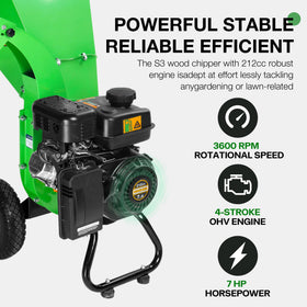 GardenBeaut S3 extended feeding chute illustrates high-volume chipping capability