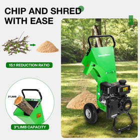 GardenBeaut S3 wood chipper side view highlights sturdy construction and reliable performance