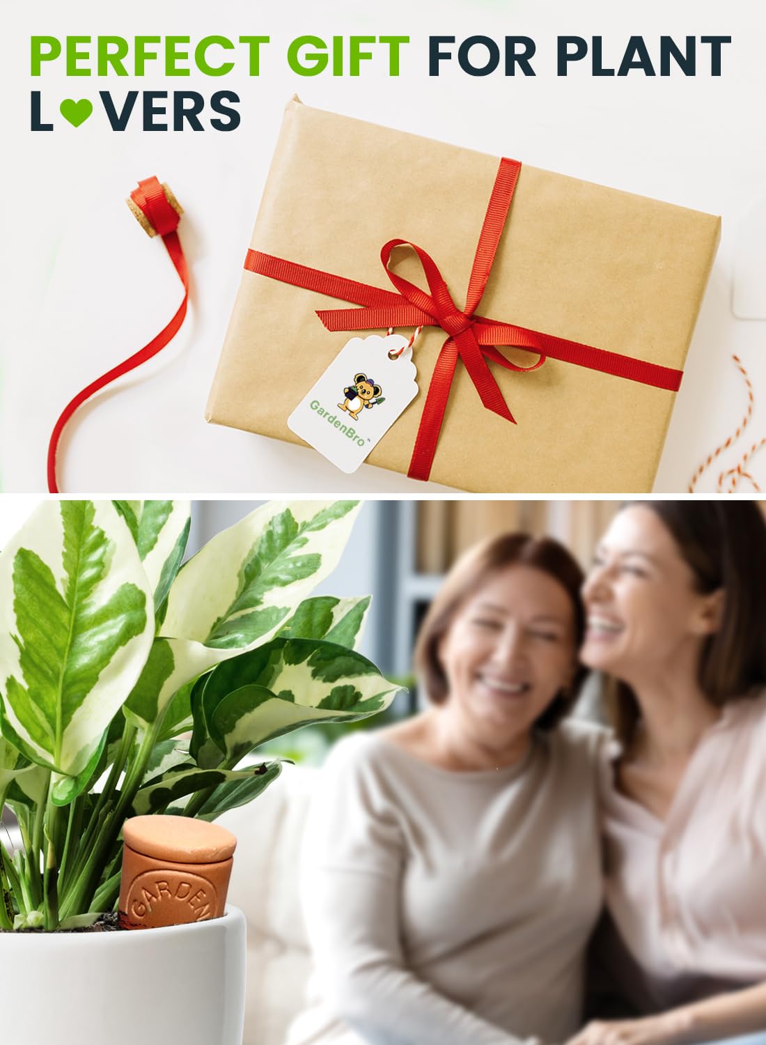 GardenBro package includes label and cleaning pad for effortless self-watering.