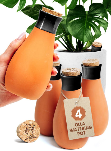 Gardenbro Ollas terracotta self-watering pots, 14oz, four-pack for easy home irrigation.