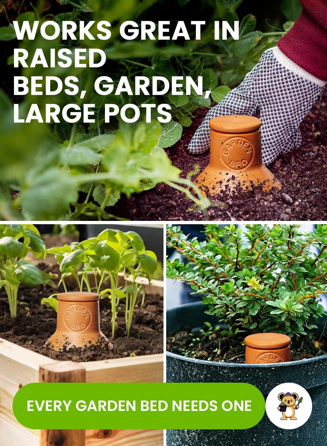 GardenBro terracotta globe in pot demonstrates reliable irrigation for potted plants.