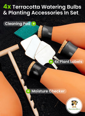 Gardenbro terracotta globes protect plant roots during heatwaves.
