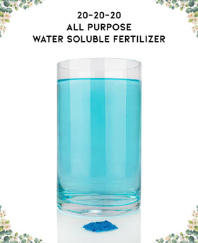 Gardenera 20-20-20 dissolving in water demonstrates quick, uniform mix for plant nutrition.