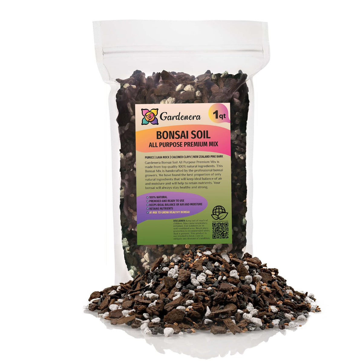 Gardenera bonsai soil with pumice and lava for fast drainage and healthy roots.
