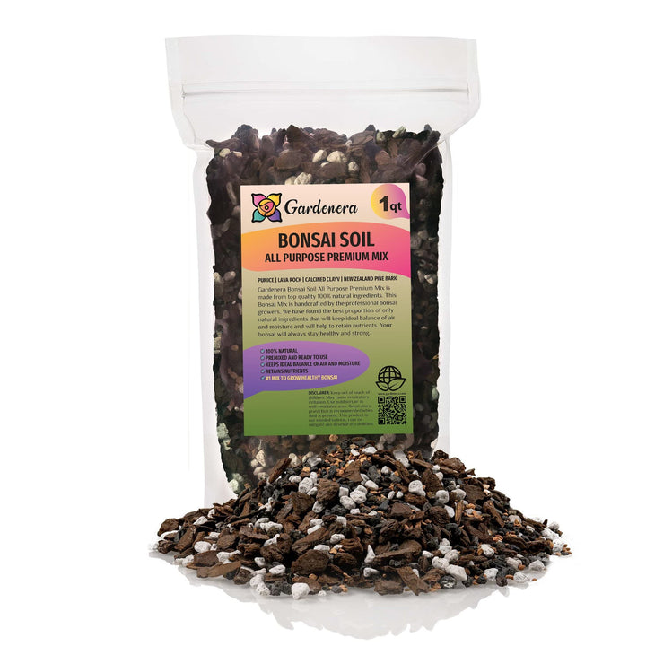 Gardenera bonsai soil with pumice and lava for fast drainage and healthy roots.