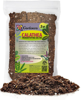 Gardenera Calathea potting mix packaging highlights premium blend for healthy growth