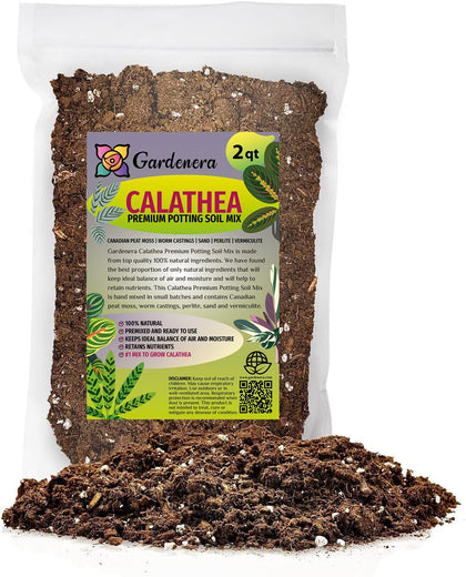Gardenera Calathea potting mix packaging highlights premium blend for healthy growth