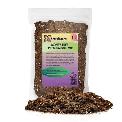 Gardenera Money Tree soil 1qt bag enhances root growth for a healthier Guiana chestnut.