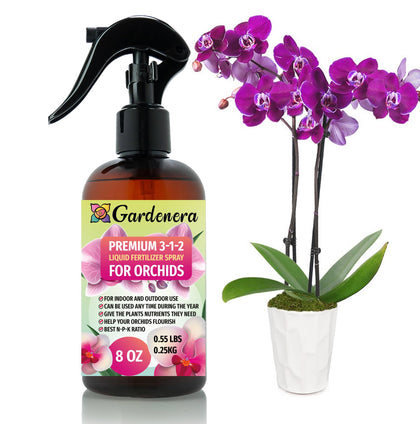 Gardenera orchid spray mist bottle shown for gentle weekly feeding.