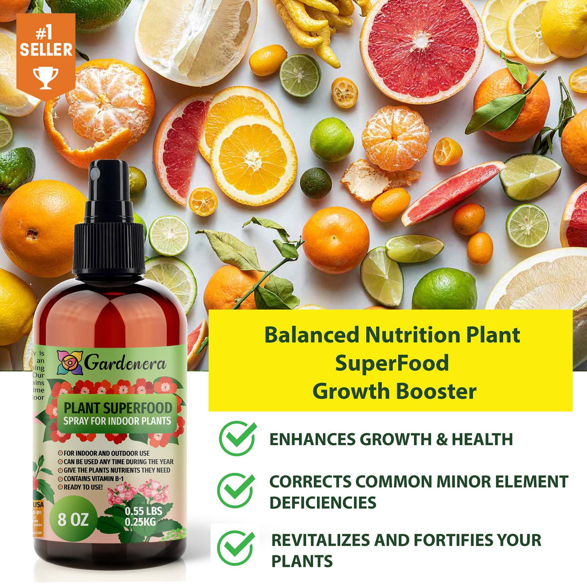 Close-up of Gardenera ingredients in Plant Superfood Spray for vitality.