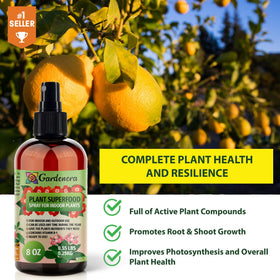 Gardenera potting soil shown with Plant Superfood Spray for complete care.