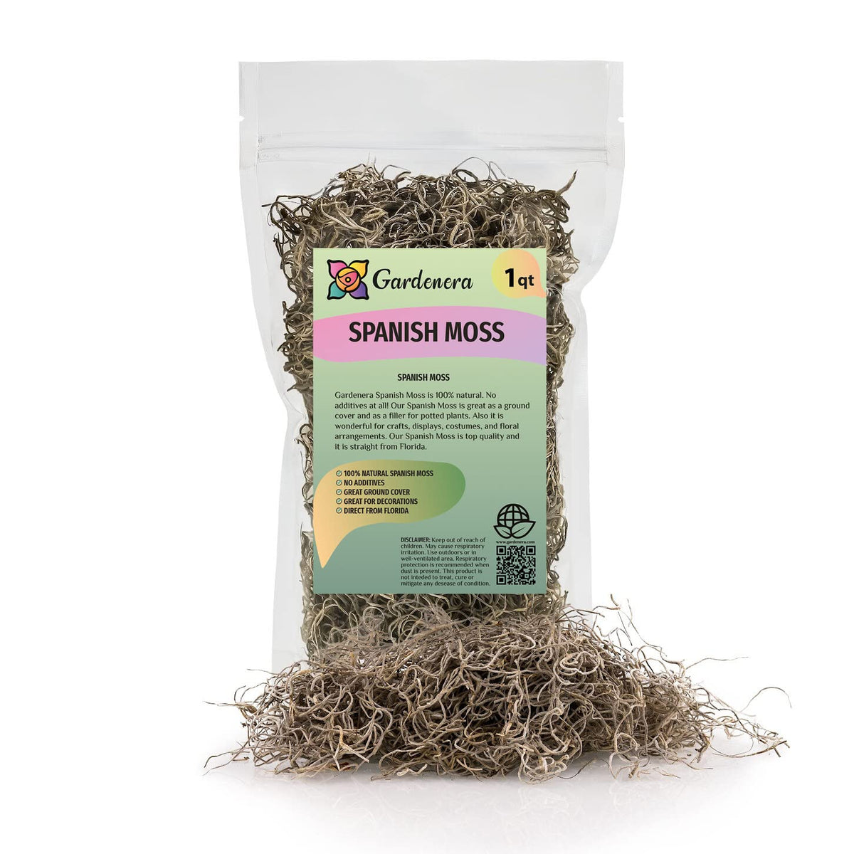 Gardenera Spanish Moss 1qt bag close-up of natural strands for decor