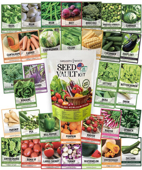 Gardeners Basics 140 heirloom varieties display featuring diverse crops