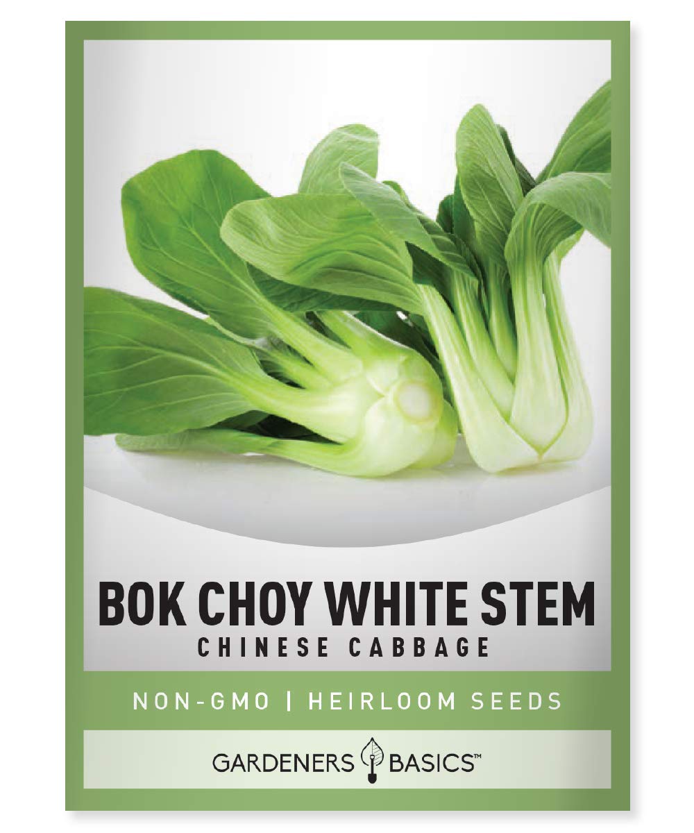 Gardeners Basics bok choy seeds packet with planting directions for spring harvest.