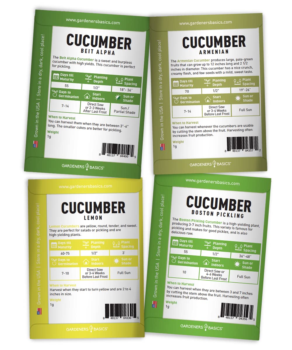 Gardeners Basics Boston Pickling cucumber seeds for crisp pickles.