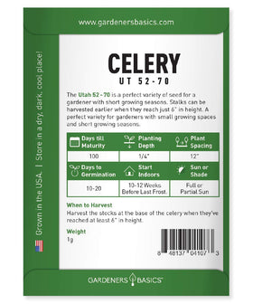 Gardeners Basics Celery 52-70 indoor seed-start tray for a head start in cool seasons.
