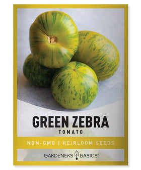 Gardeners Basics Green Zebra seeds pack ready for home gardening and heirloom flavor.