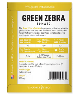 Gardeners Basics Green Zebra tomato fruit closeup, striped yellow goodness for fresh salads.
