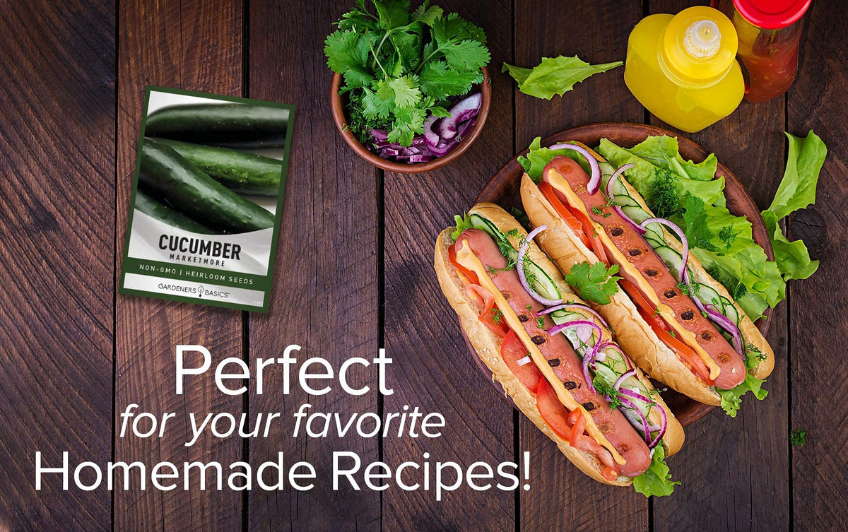 Gardeners Basics Marketmore 76 cucumber heritage heirloom seeds for year-to-year planting.