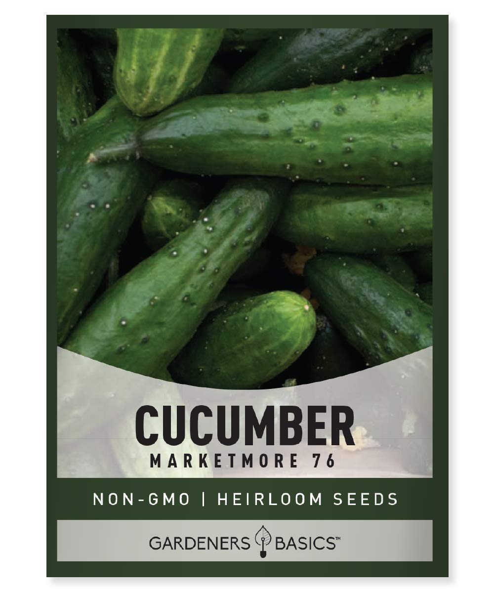 Gardeners Basics Marketmore 76 cucumber seeds packet ready for easy planting and early harvest.