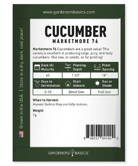 Gardeners Basics Marketmore 76 cucumber vines on trellis save space in small gardens.
