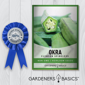 Gardeners Basics okra plant with yellow blossoms thriving in heat