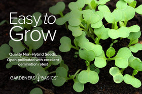 Gardeners Basics seed packet label with US-grown heirloom details.