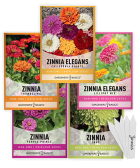 Gardeners Basics Thumbelina zinnia seeds ready to plant for bright garden color and pollinator-friendly beds.