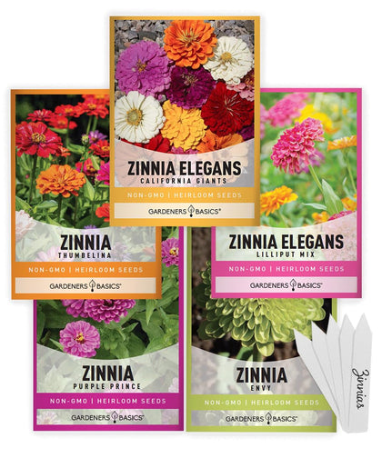 Gardeners Basics Thumbelina zinnia seeds ready to plant for bright garden color and pollinator-friendly beds.